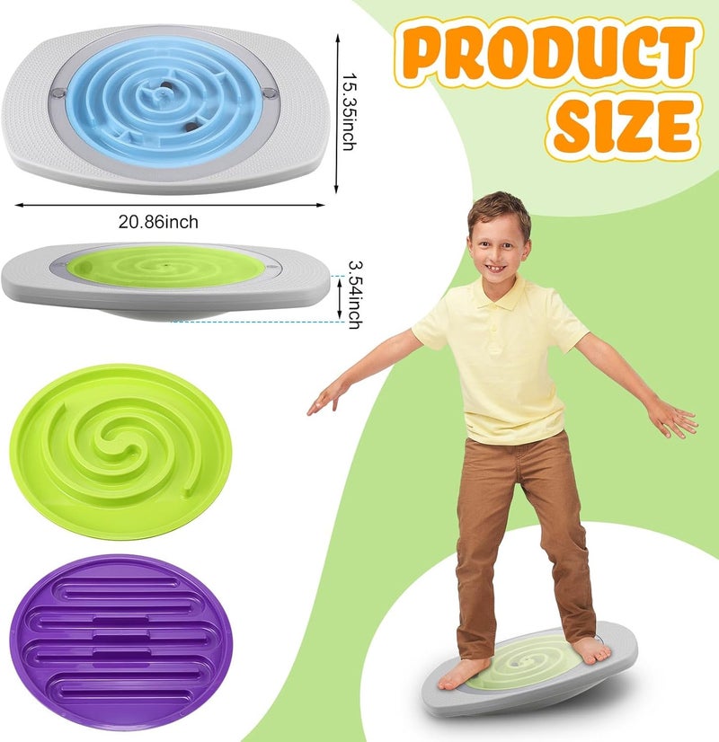 PullCrease Balance Board for Kids, 20 Inch Maze Rocking Seesaw with 2 Balls, 3 Replacement Labyrinth Boards, Plastic Toddler Wobble Board Rocker for Sensory Training, Non-slip Pedals, Max Load 130 Lbs - Image 2